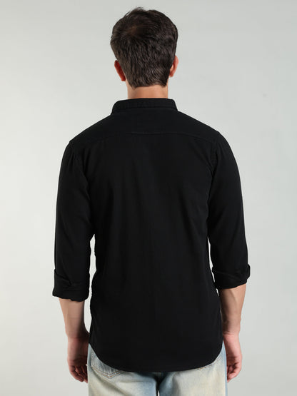 Black Cotton Shirt | Regular Fit