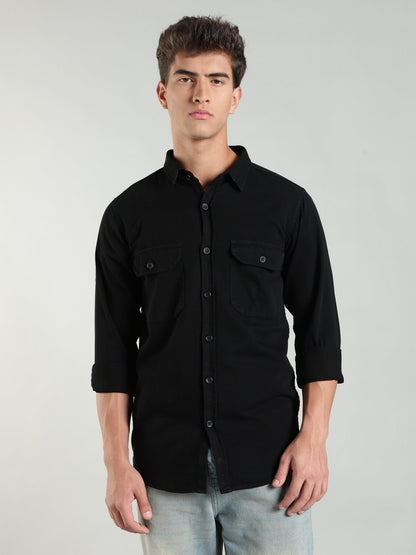 Black Cotton Shirt | Regular Fit
