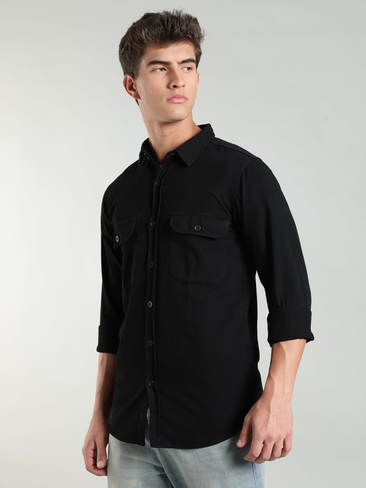 Black Cotton Shirt | Regular Fit