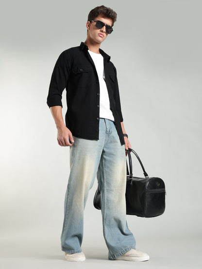 Black Cotton Shirt | Regular Fit