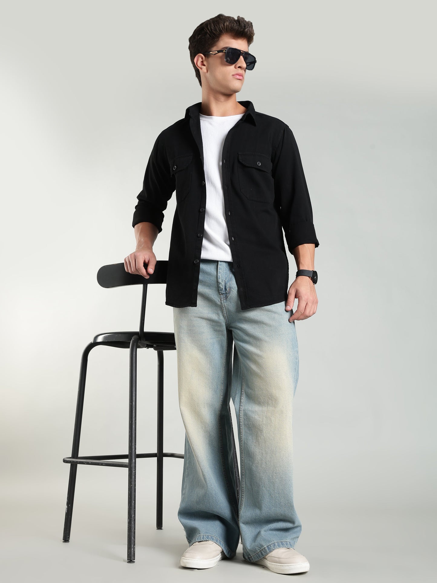 Black Cotton Shirt | Regular Fit