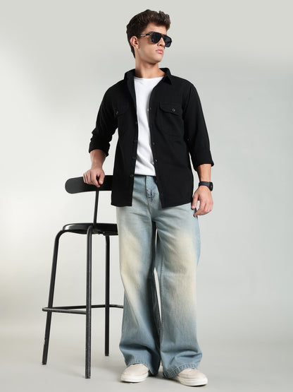 Black Cotton Shirt | Regular Fit