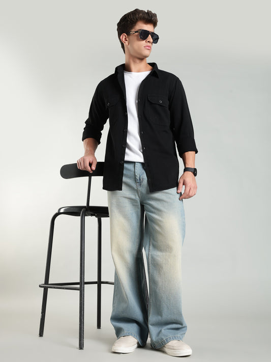 Black Cotton Shirt | Regular Fit