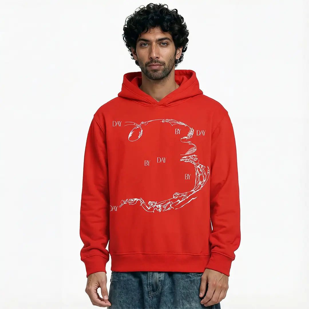 Enigma Gaze Printed Red Hoodie FLYAF