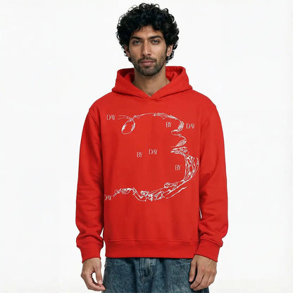 Enigma Gaze Printed Red Hoodie FLYAF