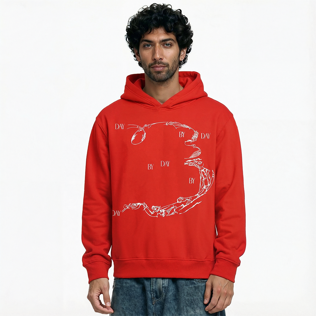 Enigma Gaze Printed Red Hoodie