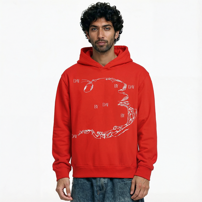 Enigma Gaze Printed Red Hoodie