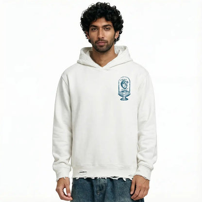 Ethereal Edge Regular Fit Printed White Hoodie FLYAF