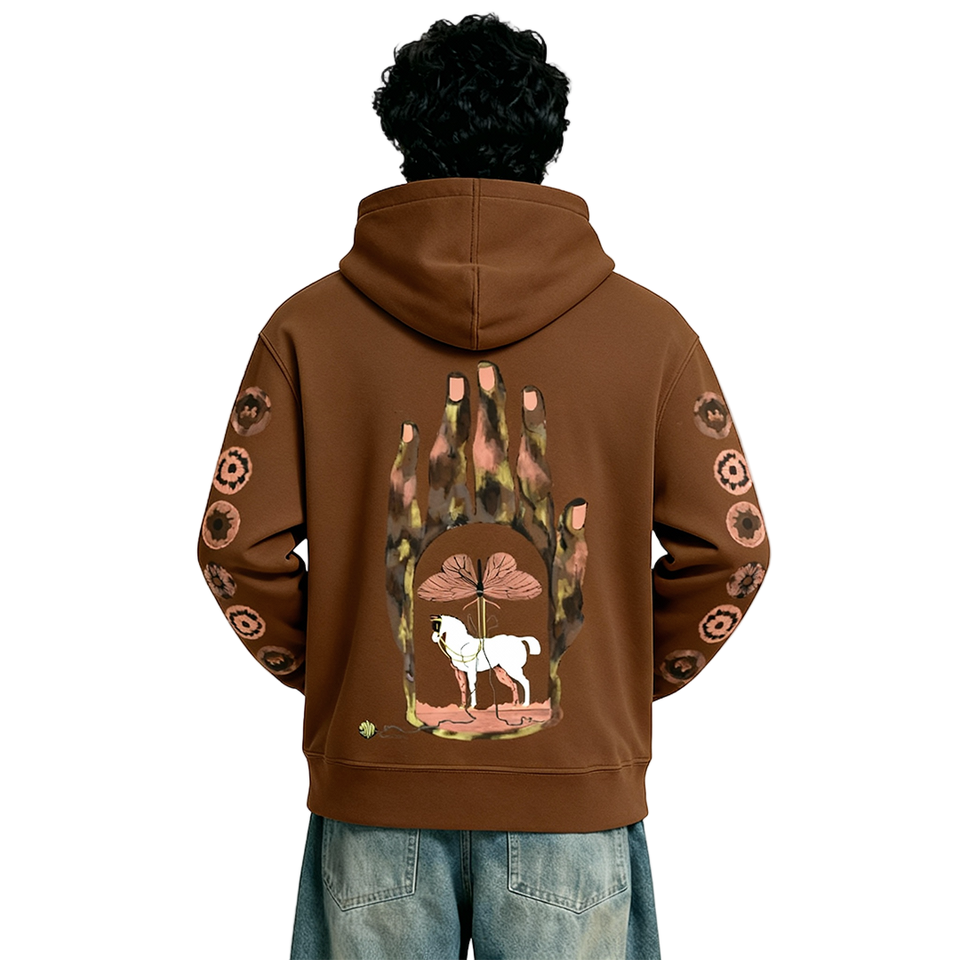 Mystic Grasp Regular Fit Printed Brown Hoodie