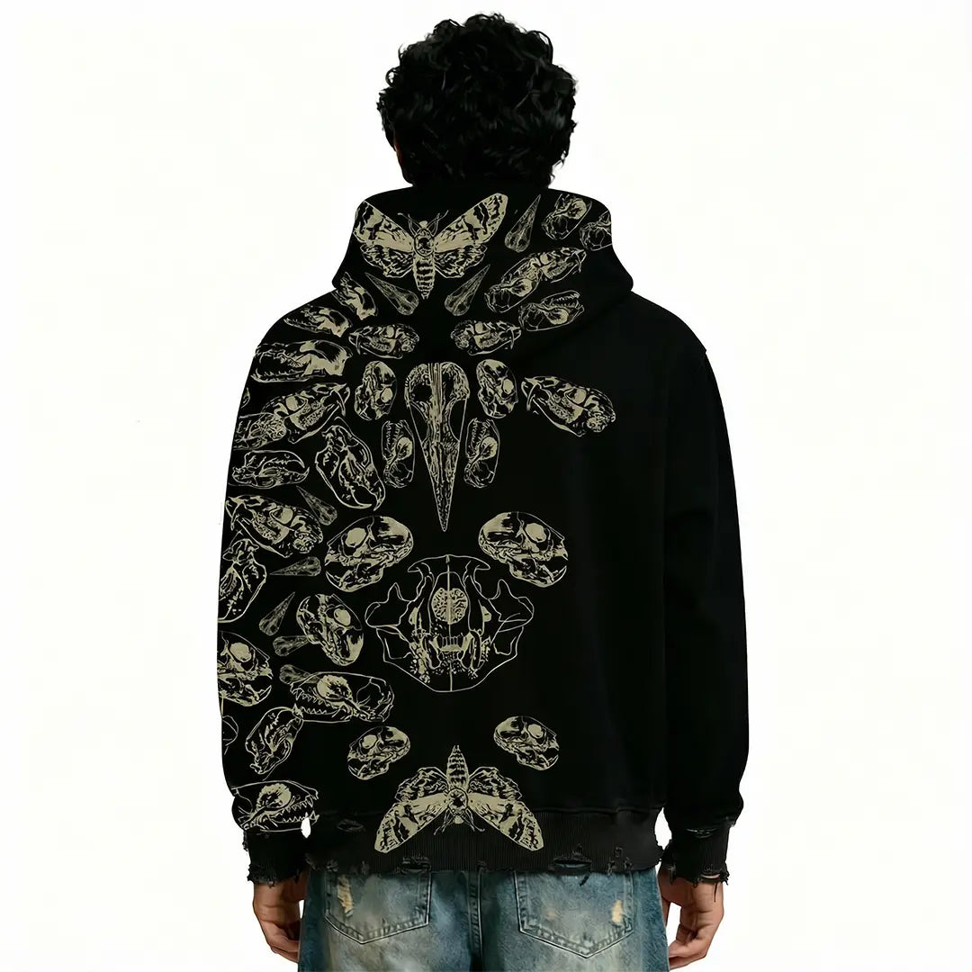 Fractured Pulse Printed Black Zipper Hoodie FLYAF