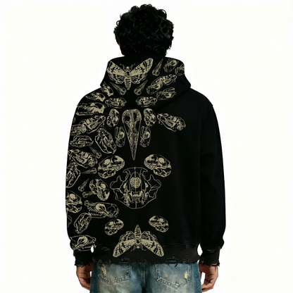 Fractured Pulse Printed Black Zipper Hoodie