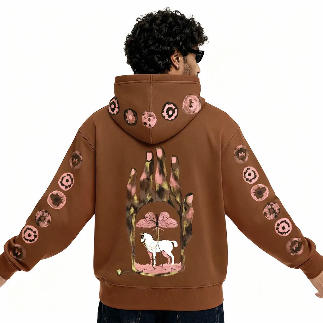 Mystic Grasp Regular Fit Printed Brown Hoodie FLYAF