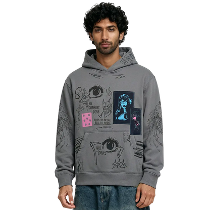 Cryptic Canvas Regular Fit Printed Grey Hoodie FLYAF