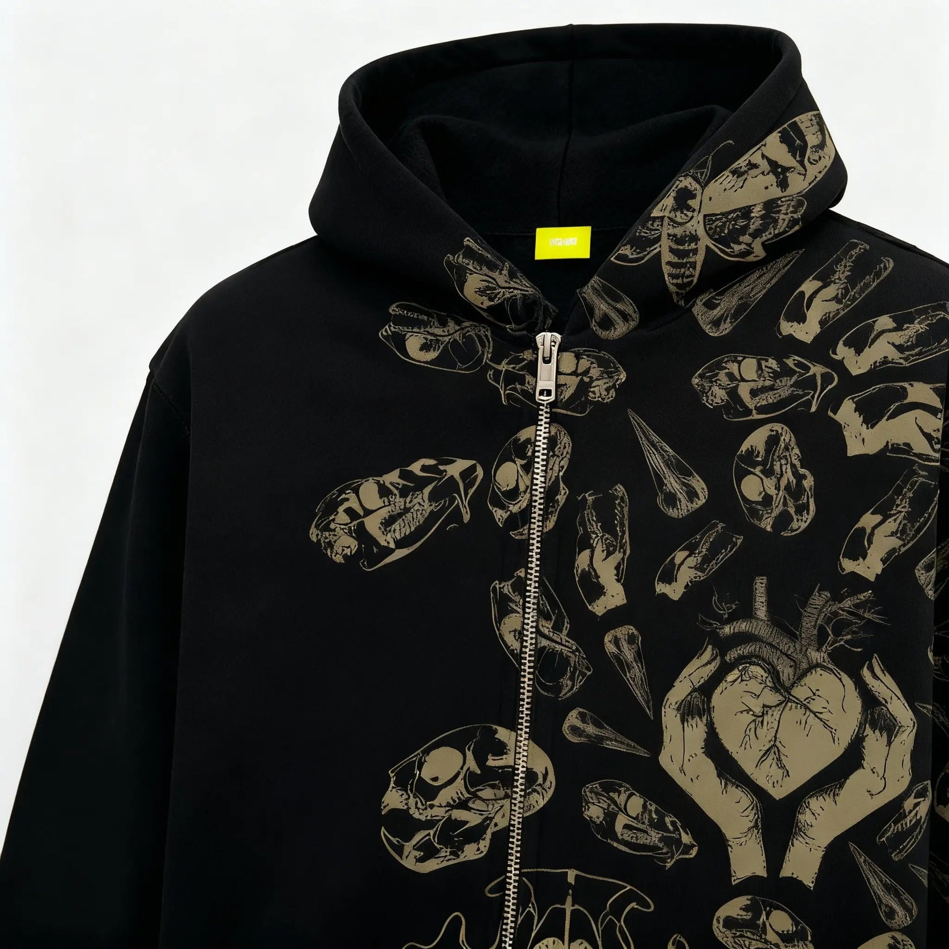 Fractured Pulse Printed Black Zipper Hoodie FLYAF