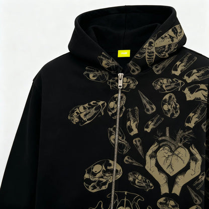 Fractured Pulse Printed Black Zipper Hoodie FLYAF