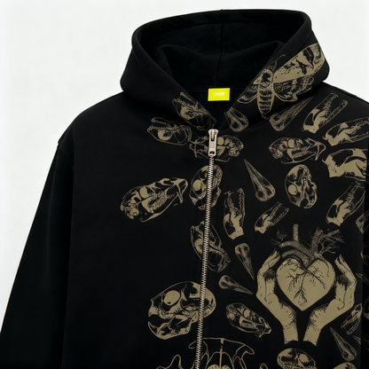 Fractured Pulse Printed Black Zipper Hoodie