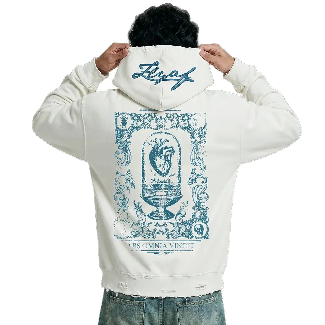 Ethereal Edge Regular Fit Printed White Hoodie FLYAF