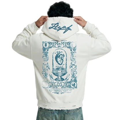 Ethereal Edge Regular Fit Printed White Hoodie FLYAF