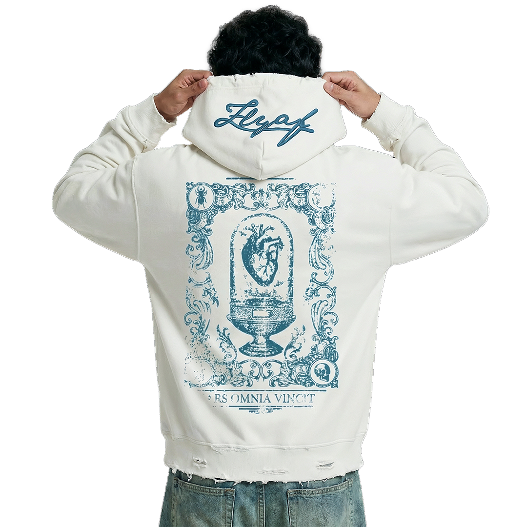 Ethereal Edge Regular Fit Printed White Hoodie