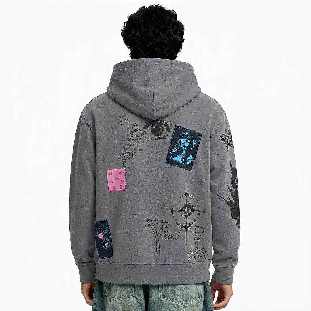 Cryptic Canvas Regular Fit Printed Grey Hoodie FLYAF