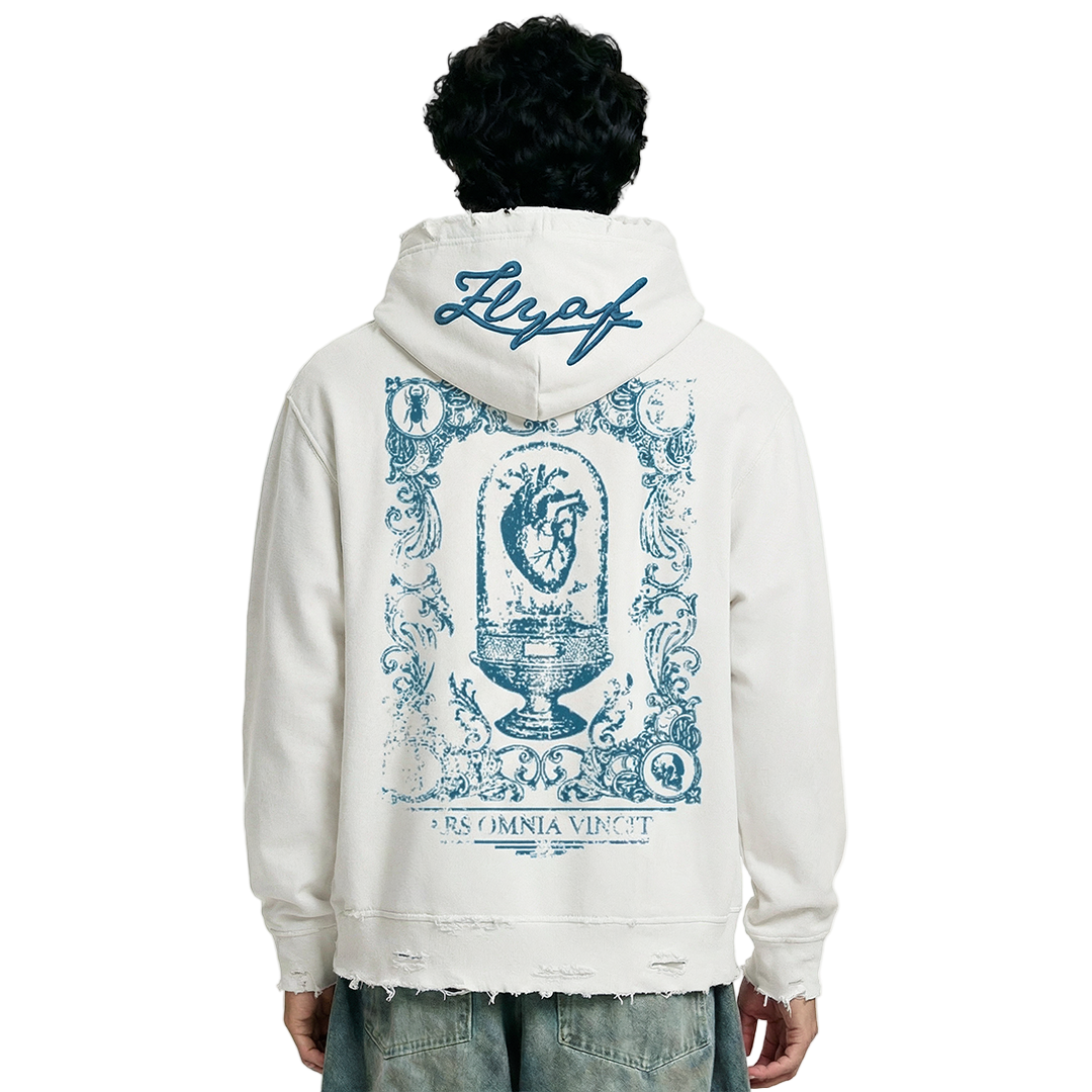 Ethereal Edge Regular Fit Printed White Hoodie