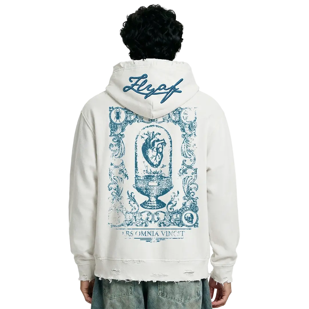 Ethereal Edge Regular Fit Printed White Hoodie FLYAF