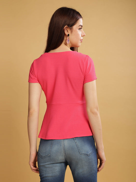 Women's Pink Solid Knitted Top