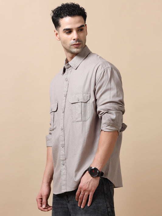 Men's Grey Solid Relaxed Fit Shirt
