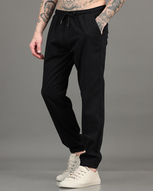 Men's Black Regular Fit Solid Cotton Joggers