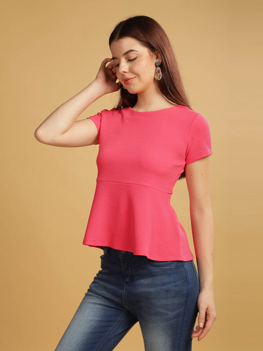 Women's Pink Solid Knitted Top
