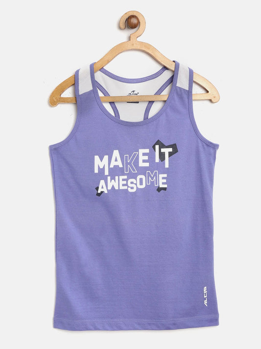 Alcis Girls Blue  White Printed Running Tank Top