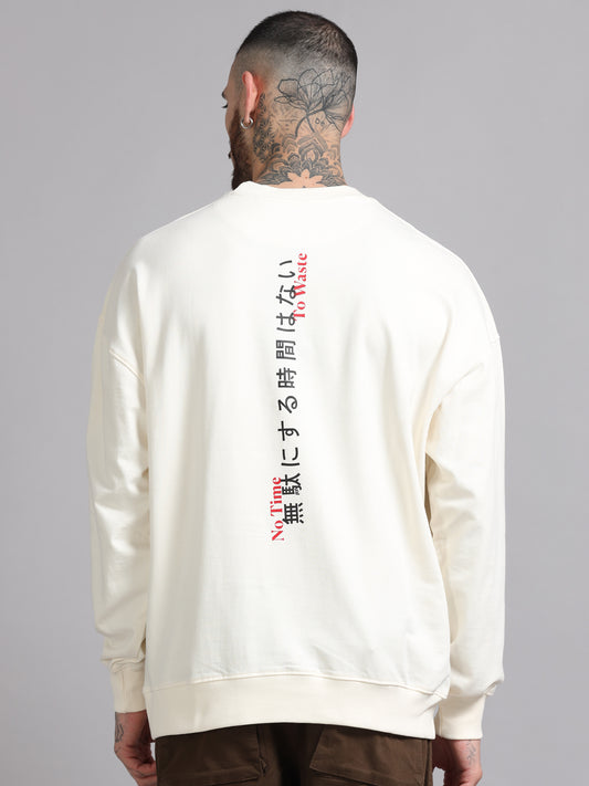 Men's Off White Graphic Print Oversized Sweatshirt