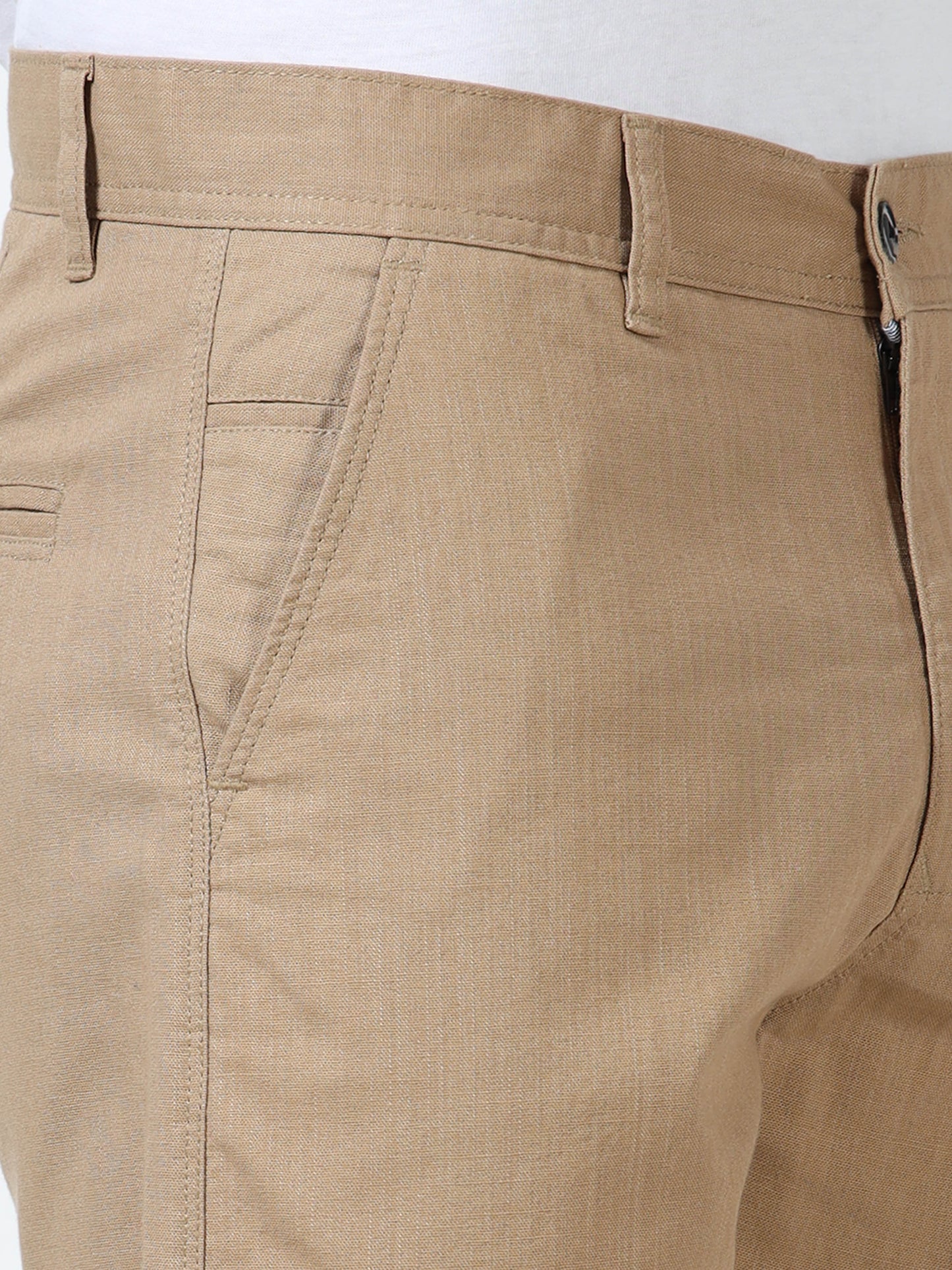 Men's Khaki Regular Fit Solid Linen Shorts