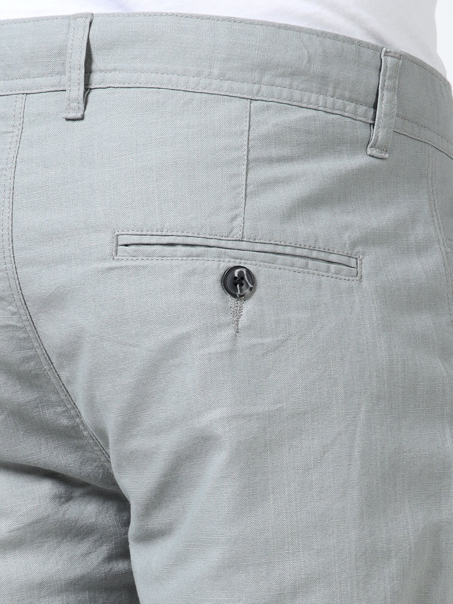 Men's Grey Regular Fit Solid Linen Trousers