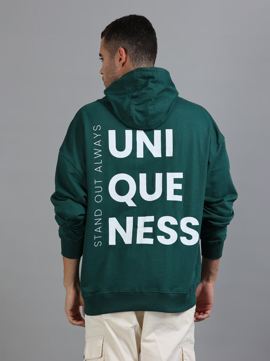 Men's Green Graphic Print Oversized Hooded Sweatshirt
