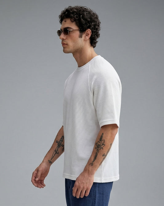 Men's Cream Textured Oversized Fit T-Shirt