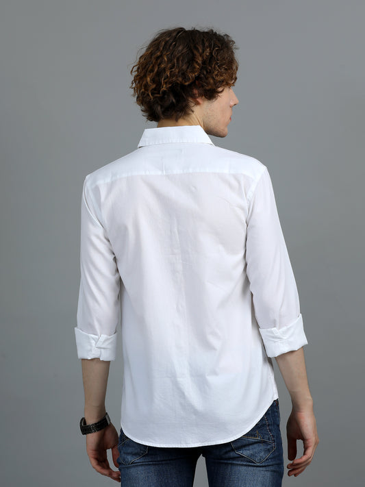 Men's White Solid Regular Fit Shirt