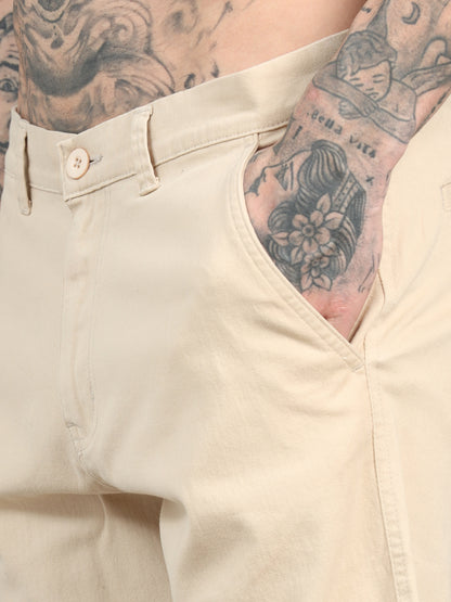 Men's Beige Regular Fit Solid Shorts