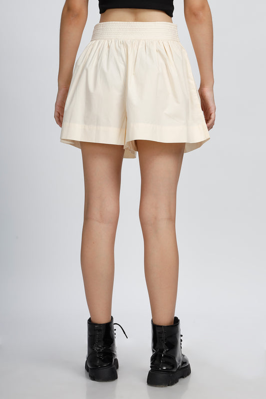 Women's Beige Solid Flared Mini Skirt