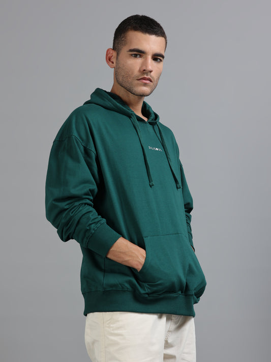 Men's Green Graphic Print Oversized Hooded Sweatshirt