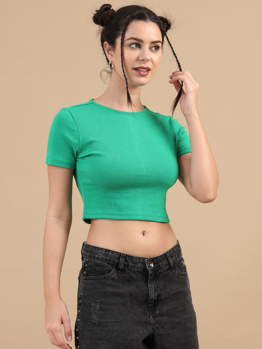 Women's Green  Knitted Crop Top