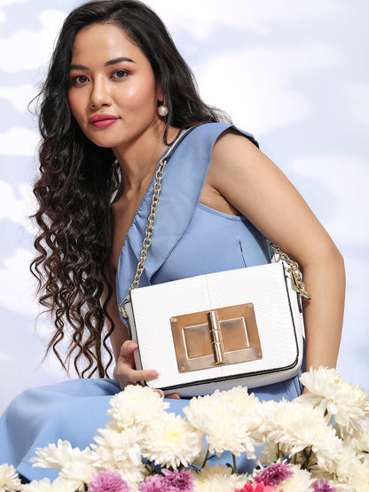 Hinge Flap Sling Bag - White