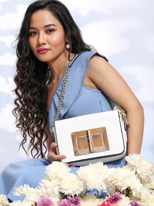 Hinge Flap Sling Bag - White