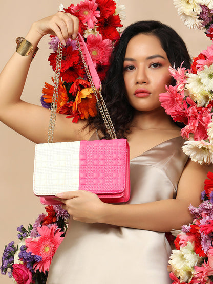 Contrast Flap Sling Bag - White & Pink