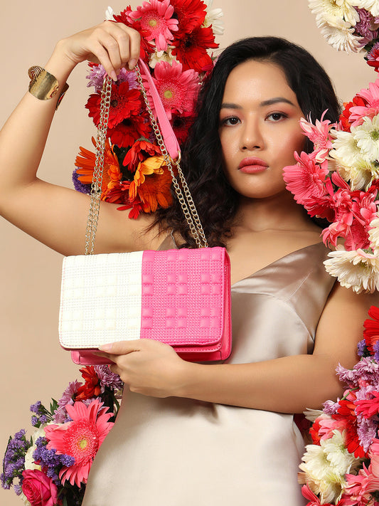 Contrast Flap Sling Bag - White & Pink