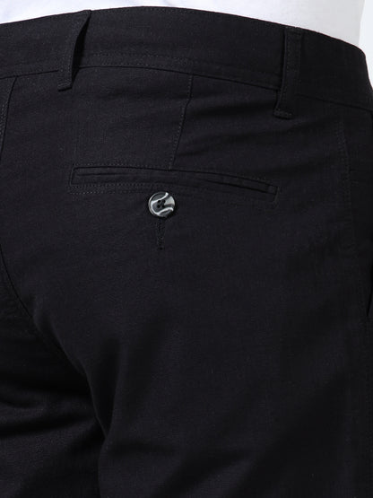 Men's Black Regular Fit Solid Linen Shorts