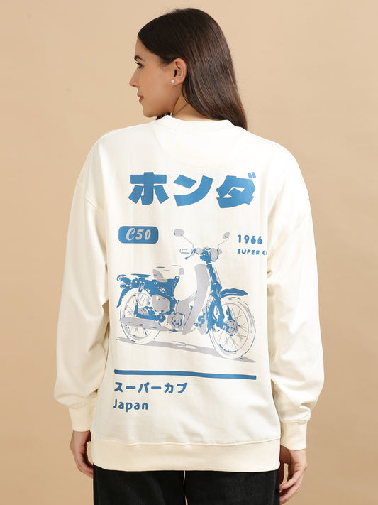 Women's White Graphic Knitted Oversized T-Shirt