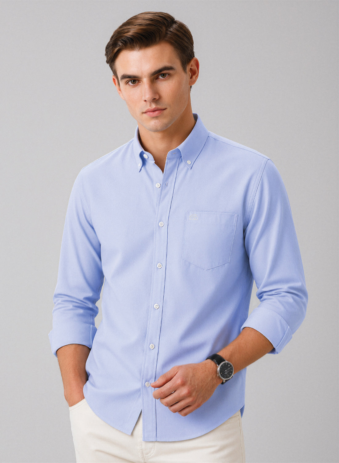 ADRO Premium Oxford Cotton Casual Shirt – Ice-Blue Ice-blue