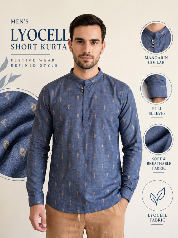 Kuons Avenue Men's Charcoal Black Lyocell Short Kurta