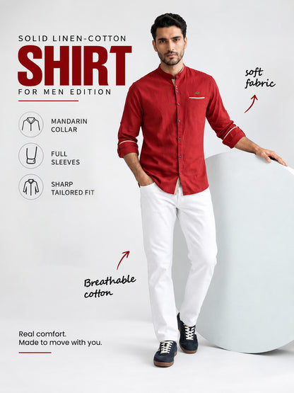 Kuons Avenue Men’s Maroon Linen Cotton Casual Shirt